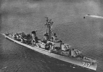 The U.S. Navy destroyer USS Theodore E. Chandler (DD-717) underway, circa in 1956.