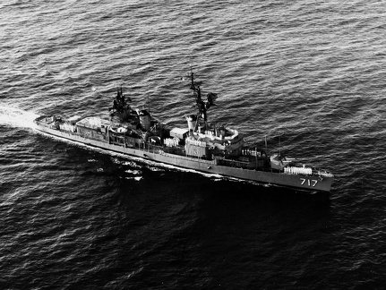The U.S. Navy destroyer USS Theodore E. Chandler (DD-717) underway in the Pacific Ocean on 2 October 1969.