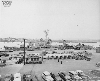 Navy Photo 5734-3-50, broadside view of USS Theodore E. Chandler (DD 717) at Mare Island on 21 March 1950. She was in overhaul at the yard from 7 Dec 1949 to 12 April 1950.